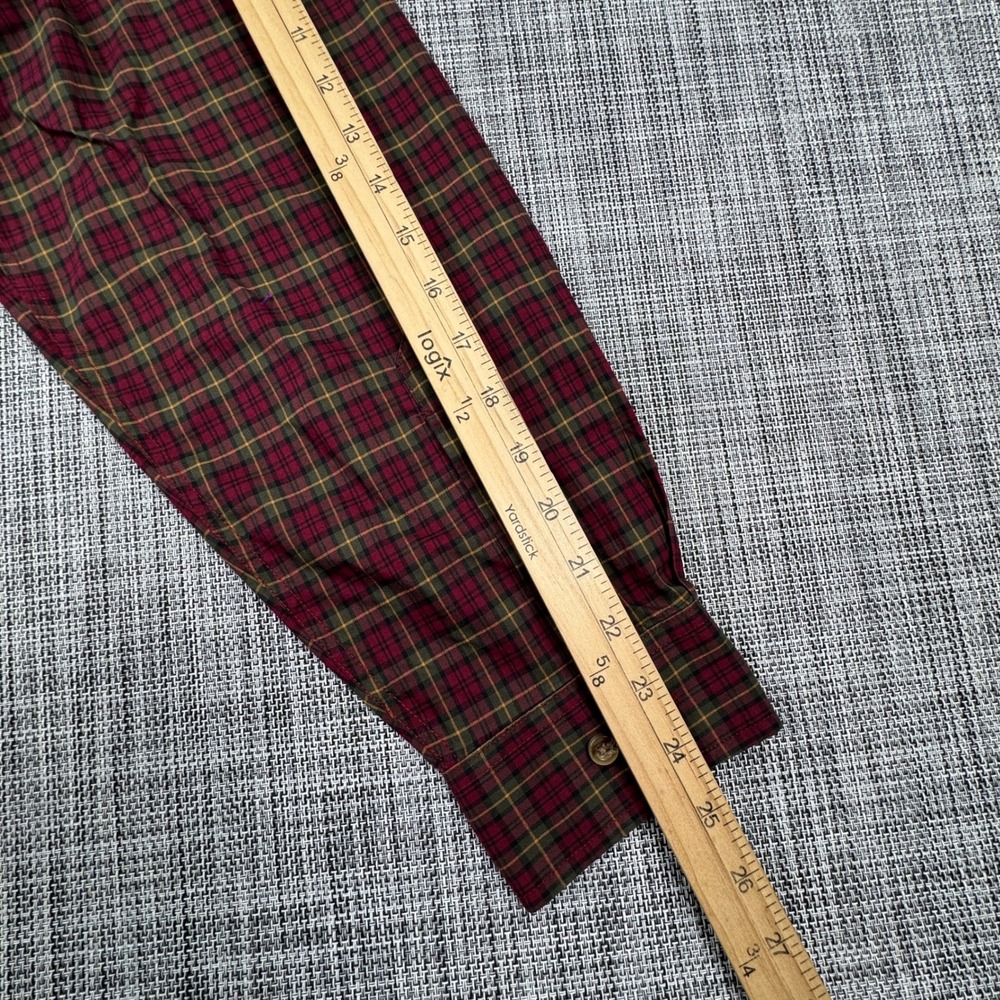 LL Bean Mens Shirt Wrinkle Resistant Traditional Fit Plaid Cotton Burgundy L REG - Picture 7 of 8